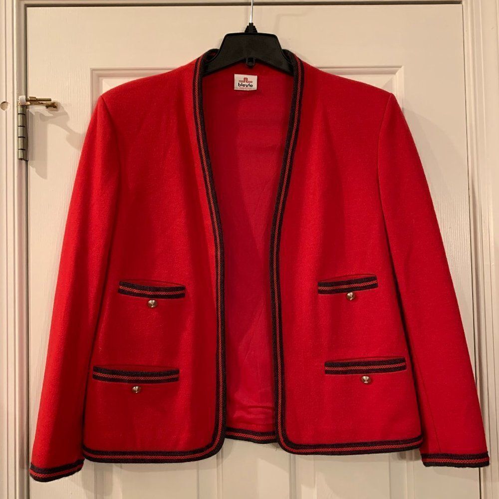 Vintage Bleyle 100% Wool Red Jacket sz 12 NWOT